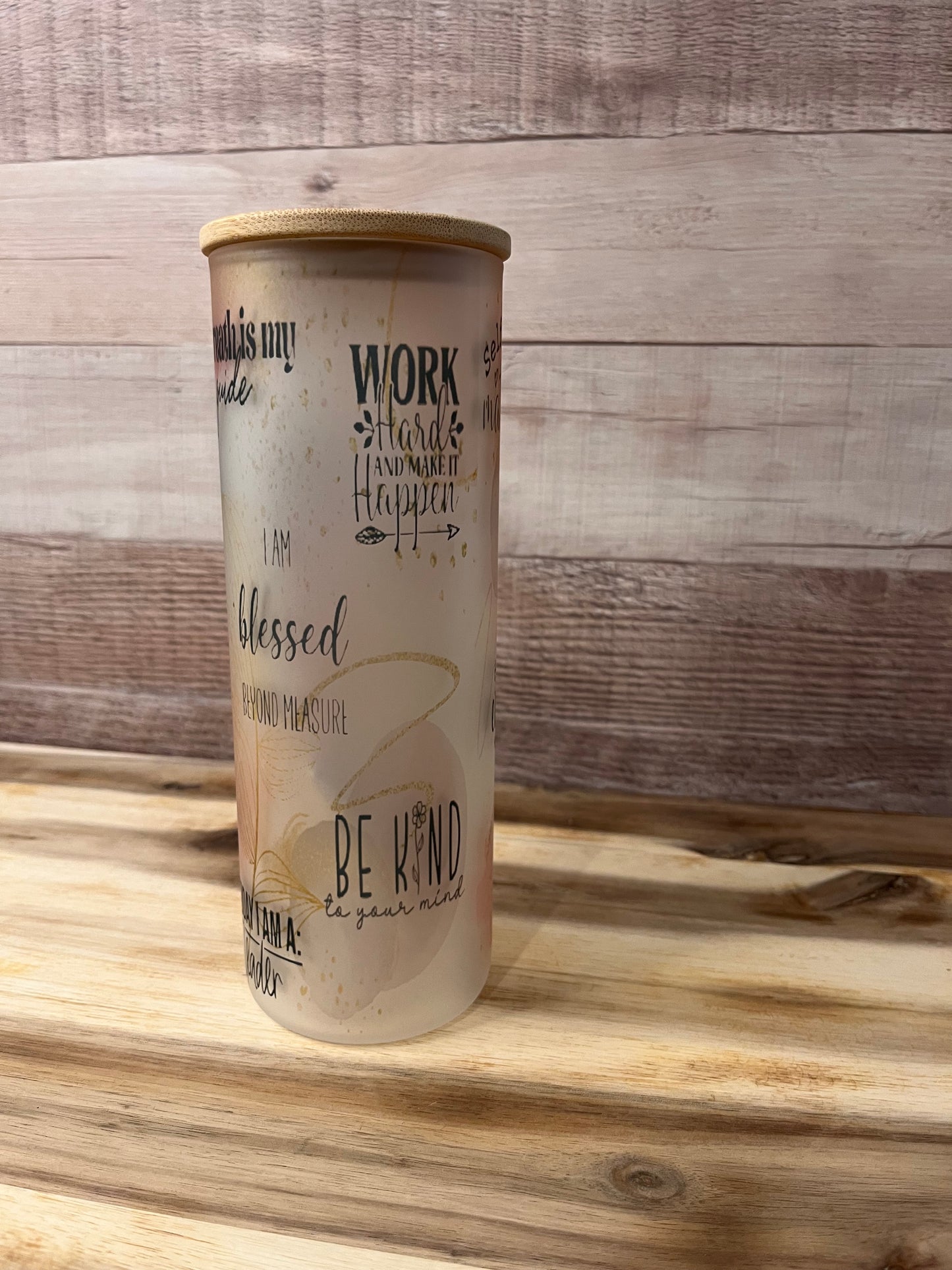 She is Affirmations 20 oz Glass Tumbler