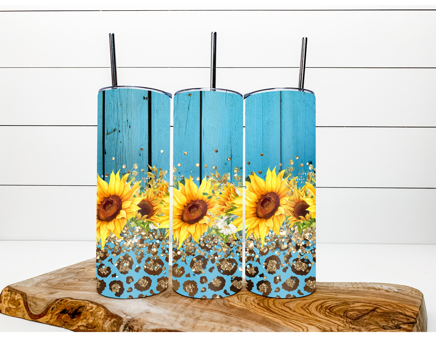 Blue Sunflower Cheetah Tumbler