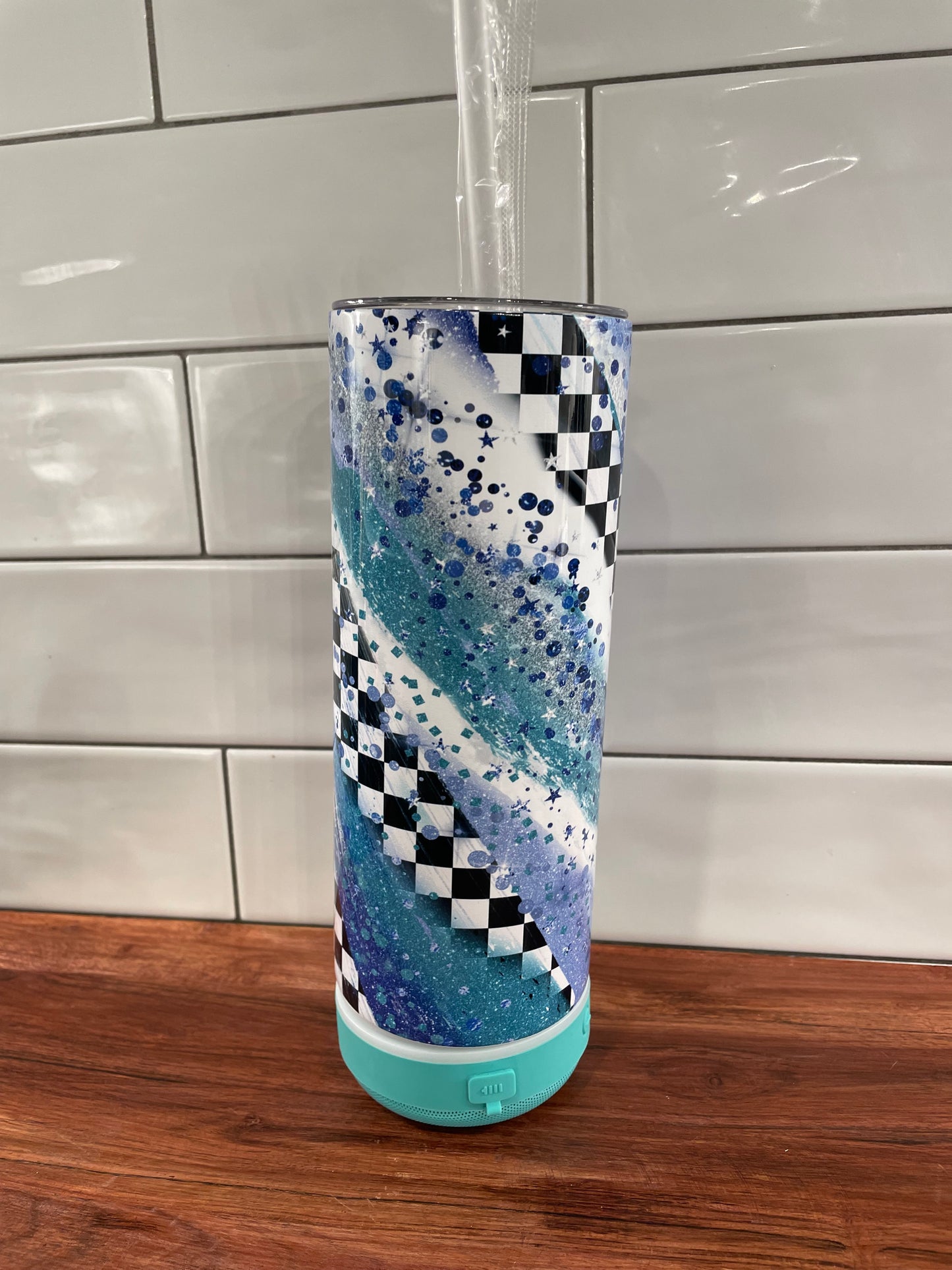 Blue Racing Flag Speaker Tumbler