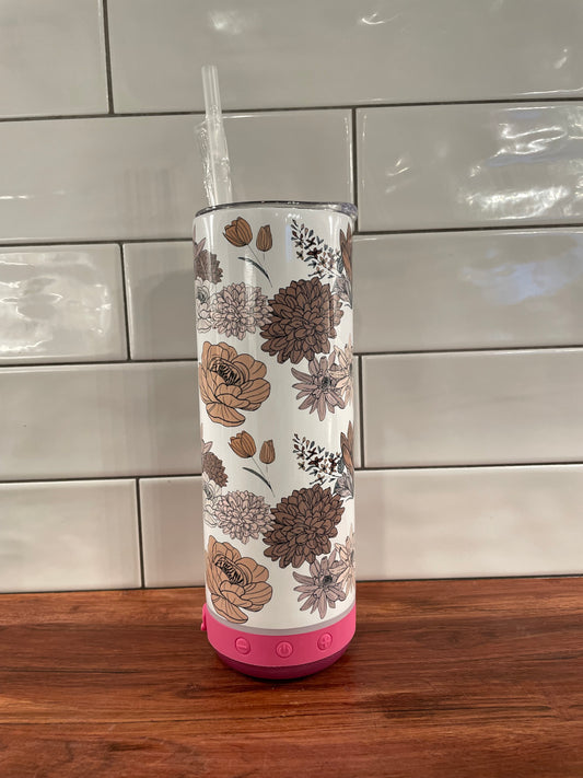 Tan Floral Boho Speaker Tumbler