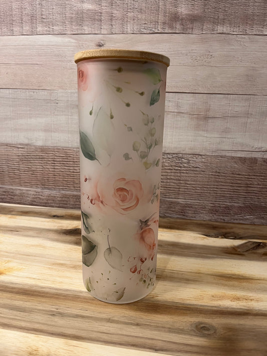 Pink Floral 20 oz Glass Tumbler