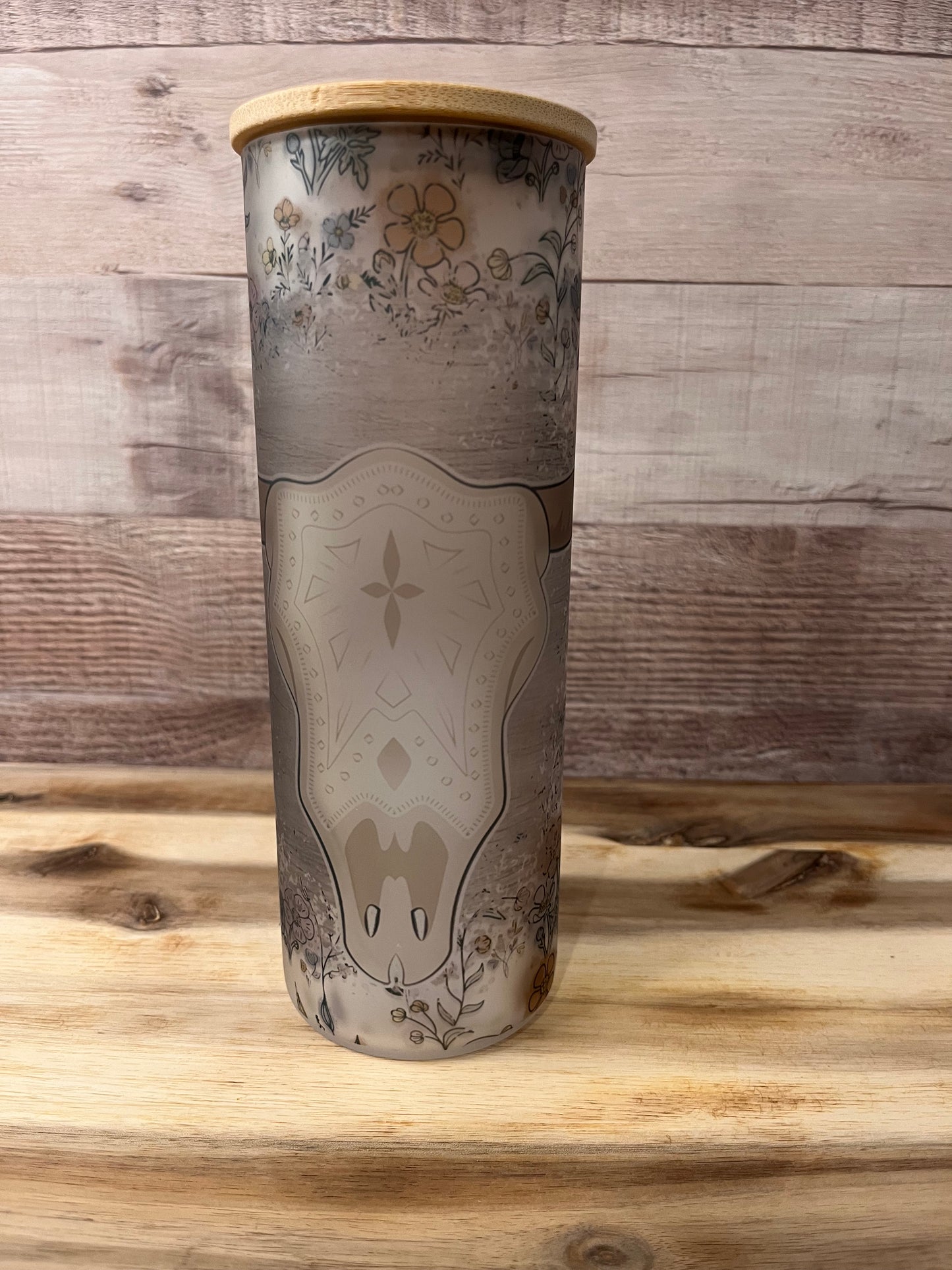 Floral Bull Head 20 oz Glass Tumbler