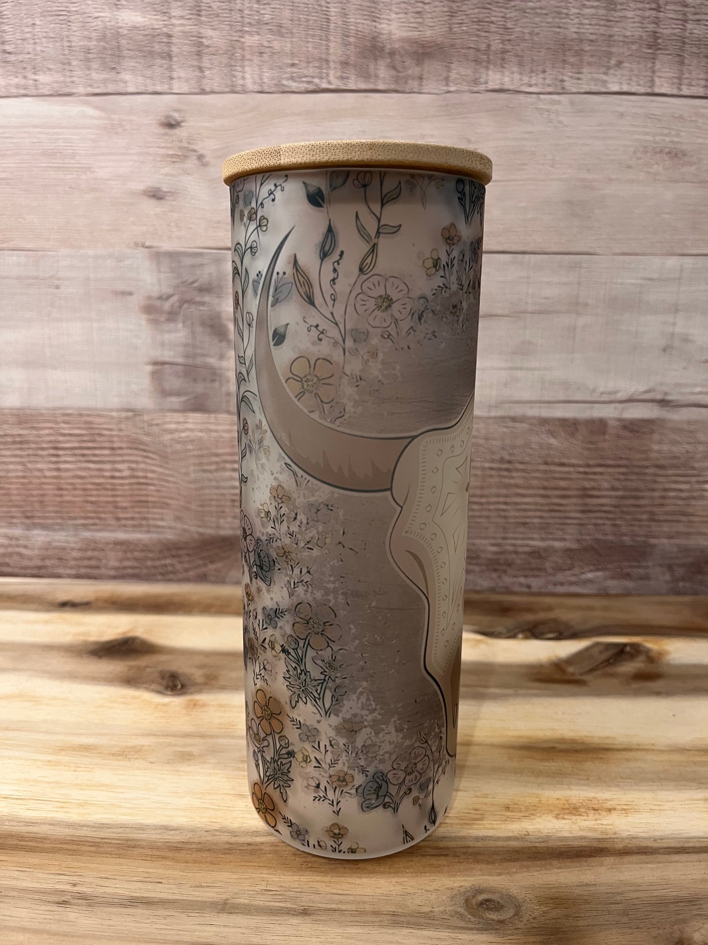 Floral Bull Head 20 oz Glass Tumbler