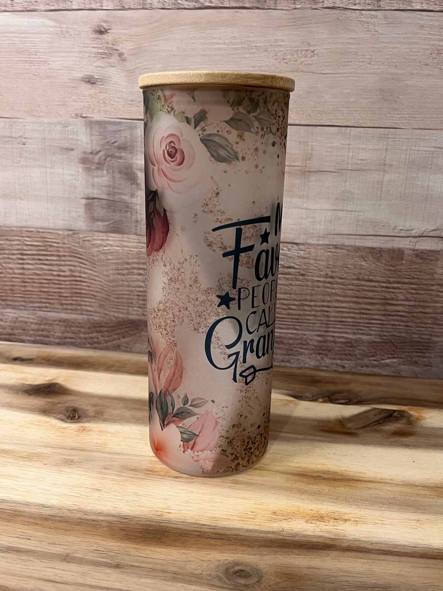 My Favorite People Call Me Grandma Floral 20 oz Glass Tumbler