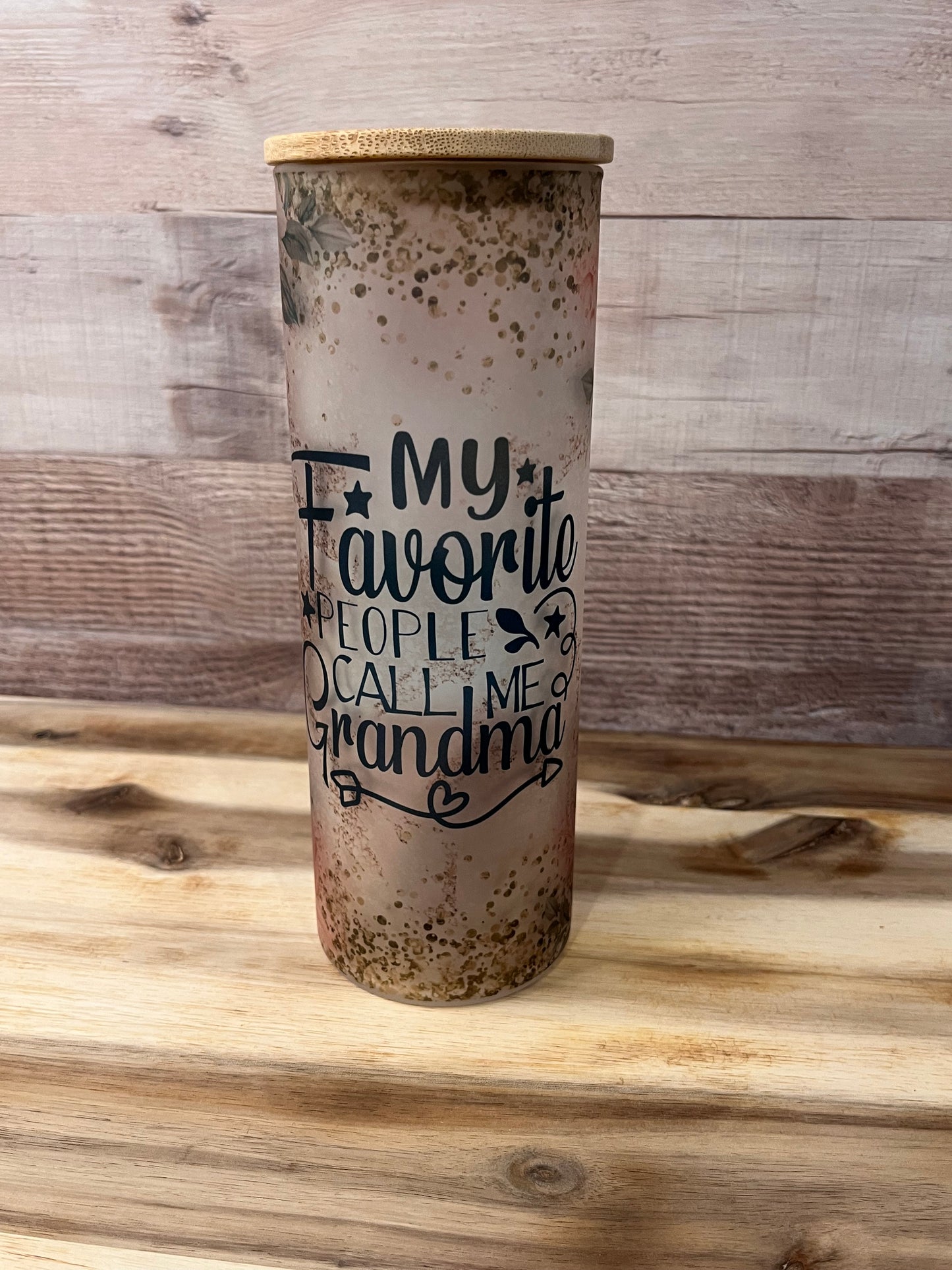 My Favorite People Call Me Grandma Floral 20 oz Glass Tumbler