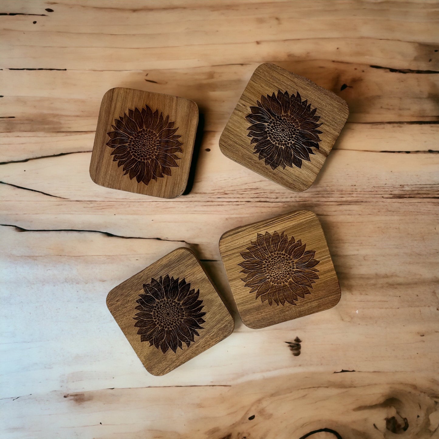 Sunflowers Acacia Wood Coasters