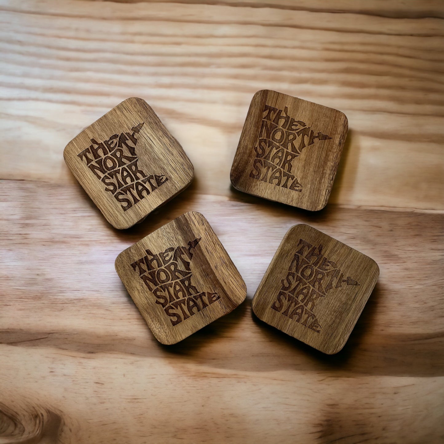 North Star State Acacia Wood Coasters