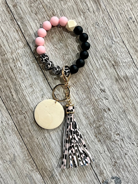 Leopard Silicone Beads Wristlet With Leopard Tassel